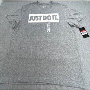 Nike Mens Gray "Just Do It" Graphic Tee Shirt Size Large Dri-Fit Cotton Blend
